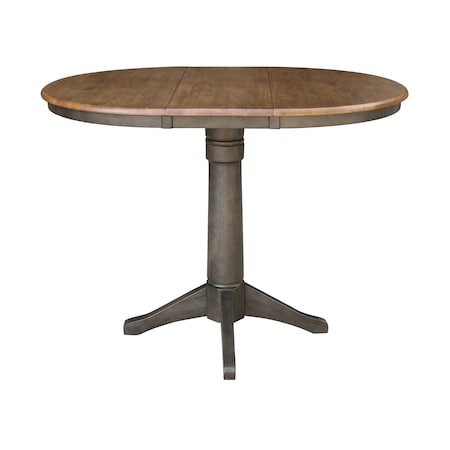 International Concepts Round 36 in Rd top ped table, 12 in leaf, 42.1 inh, bar Height, Hickory/Washed Coal, 36 W, 48 L, Wood K45-36RXT-27B-6B-2